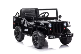 Auto Jeep Wojskowy 4 Silniki 12V Ekoskóra Piankowe Koła Pilot Czarny - Pojazdy elektryczne dla dzieci - miniaturka - grafika 1