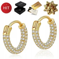Kolczyki - ZŁOTE KOLCZYKI DAMSKIE 585 Z KRYSZTAŁAMI SWAROVSKI GRAWER PREZENT DLA ŻONY - miniaturka - grafika 1
