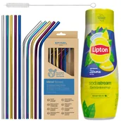 Syropy i koncentraty owocowe - Syrop do SodaStream Lipton Ice Tea Cytryna 440 ml + Metalowe słomki SpinelSoda x10 - miniaturka - grafika 1
