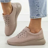 Półbuty damskie - Beżowe ażurowe skórzane półbuty damskie Vinceza 79532 - miniaturka - grafika 1