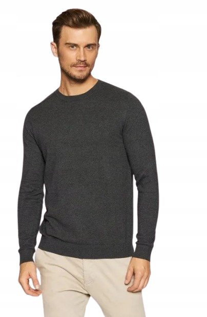 SELECTED HOMME SZARY BAWEŁNIANY SWETER Z OKRĄGŁYM DEKOLTEM XL N1A