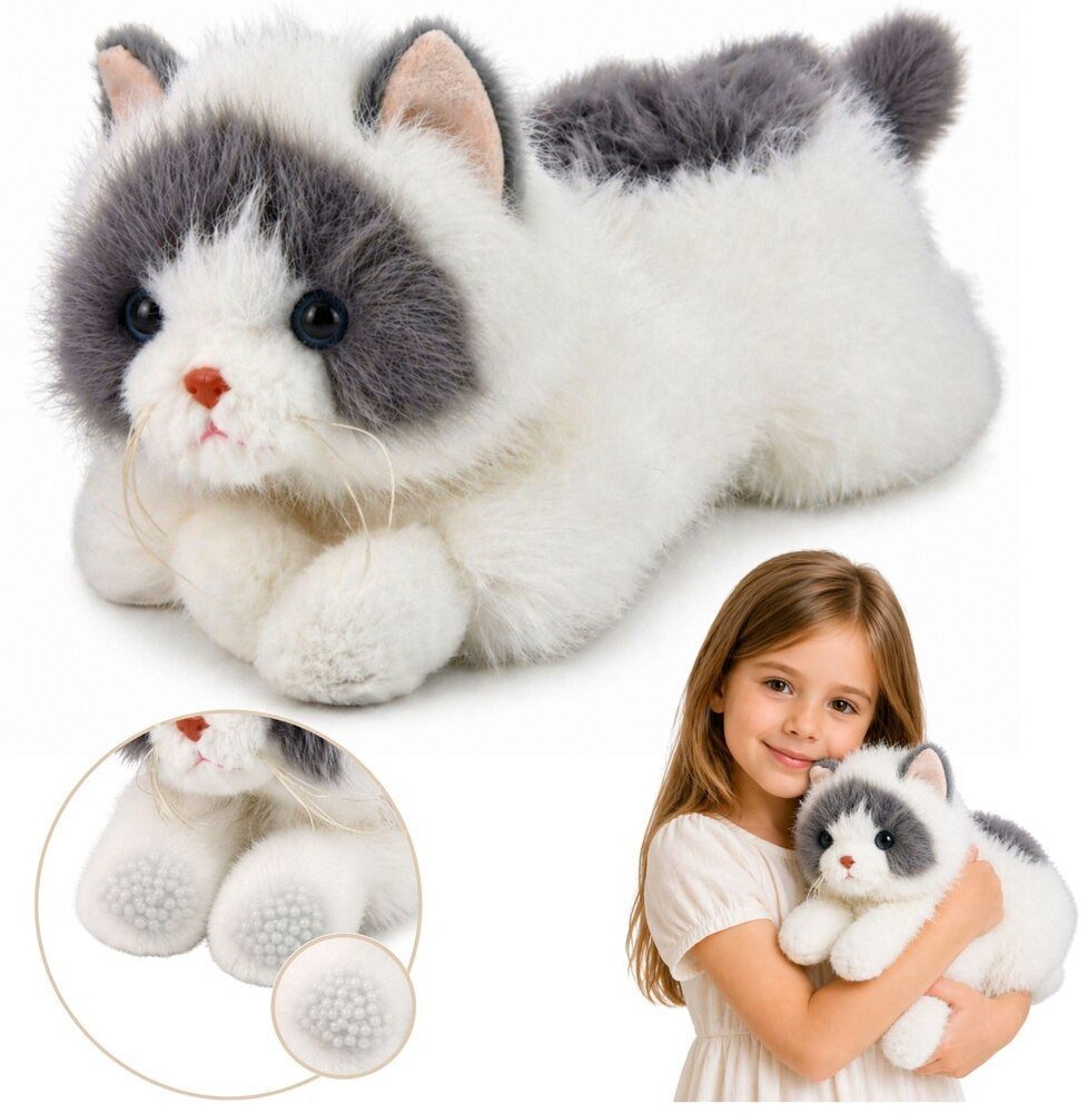 LeanToys Pluszowy Kot Perski Maskotka Przytulanka Obciążeniowe Łapki Szaro Biały 50cm EDUKAMP