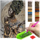 Zabawki kreatywne - Haft Diamentowy ARTULIO, Obraz DIY 5D, Diamond Painting, Mozaika diamentowa 40x60cm (ELEGANCKA KOBIETA Z TURBANEM) + zestaw akcesoriów - miniaturka - grafika 1