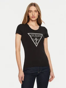 Guess T-Shirt SS CN SHINY TRIANGLE Czarny Shirt Fit - Koszulki i topy damskie - miniaturka - grafika 1