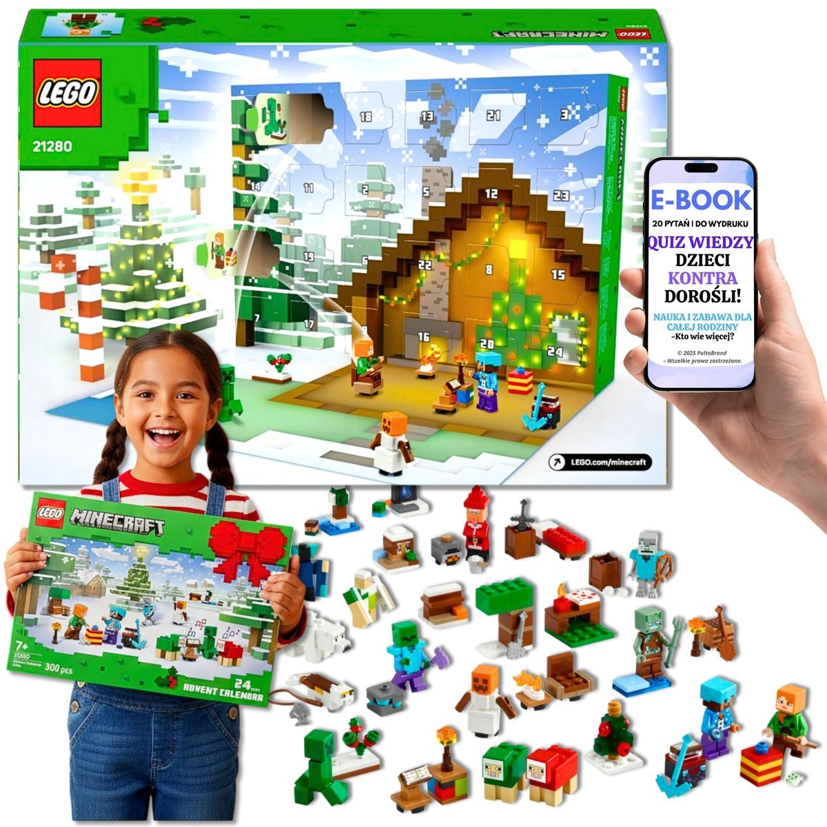 Lego Kalendarz Adwentowy 2025 Minecraft Prezent na Adwent Święta dla Dziewczynki Chłopca 8 9 10 11 12 Latka (21280) + Ebook-2