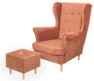 Fotele - Zestaw skandynawski Fotel uszak Floki z podnóżkiem Różowy - miniaturka - grafika 1