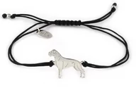 Bransoletki - Bransoletka z psem bokserem srebrnym na czarnym sznurku - miniaturka - grafika 1
