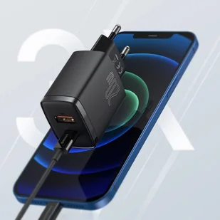 Baseus Compact szybka ładowarka sieciowa USB / USB Typ C 20W 3A Power Delivery Quick Charge 3.0 czarny (CCXJ-B01) - Ładowarki do telefonów - miniaturka - grafika 11