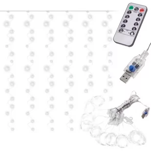 Lampki LED kurtyna girlanda druciki 3x3m 300LED zimny biały pilot USB - Oświetlenie świąteczne - miniaturka - grafika 1