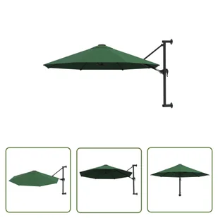 The Living Store Parasol ścienny na metalowym słupku - 300 cm - zielony - Parasol - Parasole ogrodowe - miniaturka - grafika 1