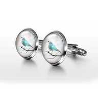 Spinki do mankietów i krawatów - Turkusowy ptaszek - spinki do mankietów - miniaturka - grafika 1