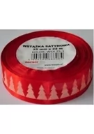 Pasmanteria - BREWIS Wstążka satynowa 25mmx22m choinki biało/czerwone Brewis - miniaturka - grafika 1