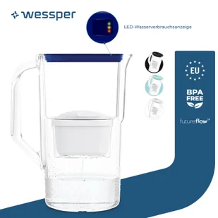 Dzbanek filtrujący Wessper 2,8 l z licznikiem LED Kompatybilny z Brita Maxtra Zestaw 1 dzbanek filtrujący + wkład filtrujący - Niebieski - Dzbanki i imbryki - miniaturka - grafika 1