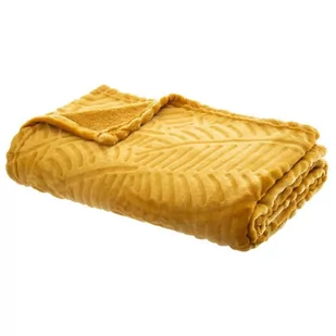 Atmosphera Koc na łóżko kanapę narzuta do salonu efekt liści palmy 3D kolor żółty 150 x 125 cm B07TST9SJ9 - Narzuty - miniaturka - grafika 1