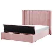 Łóżka - Lumarko Łóżko welurowe z ławką 140 x 200 cm różowe NOYERS - miniaturka - grafika 1