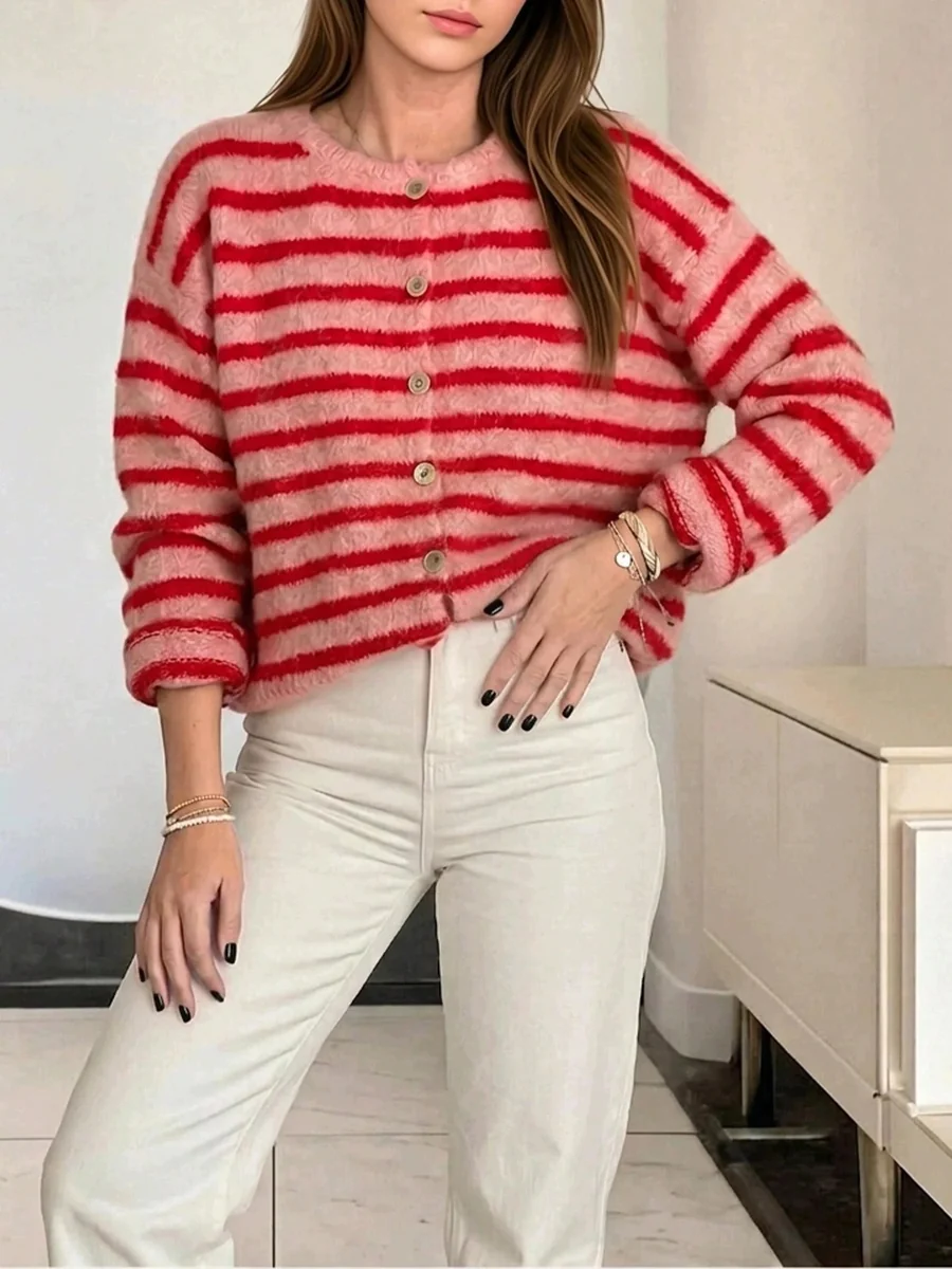 SHEIN RÓŻOWY SWETER W PASKI Z DŁUGIM RĘKAWEM I GOLFEM XL 1ŁA