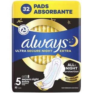 Podpaski ALWAYS Ultra Secure Night Extra Rozmiar 5 (32 sztuki) - Podpaski - miniaturka - grafika 1