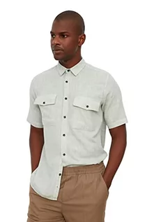 Koszule męskie - Trendyol Męska koszula z kołnierzem o regularnym kroju marki Men's Khaki z podwójną kieszenią, zwijana koszula lniana, bardzo duża - grafika 1