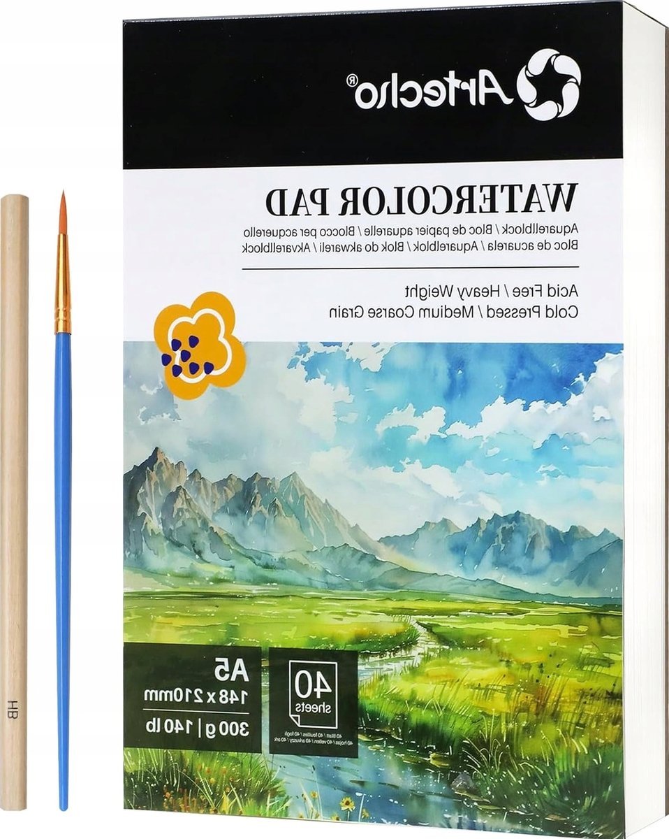PAPIER AKWARELOWY A5 40 ARKUSZY 300 G/M2 PĘDZEL OŁÓWEK ZESTAW