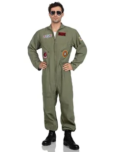 Leg Avenue mens - Top Gun Men's Flight Suit With Interchangeable Name Badges Khaki Pilot Jumpsuit Halloween Adult Sized Costumes, Khaki/Green, 2X US - Koszulki i topy damskie - miniaturka - grafika 1