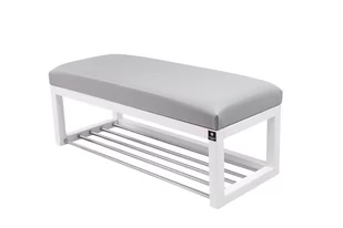 Ławka na buty, LPG-4, 70 cm, EMRAWOOD, drewno lite kolor biały siedzisko gładkie ekoskóra kolor popiel - Ławki do przedpokoju - miniaturka - grafika 1