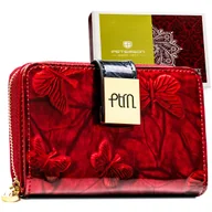 Portfele - Mały portfel damski skórzany PETERSON lakierowany na zatrzask i suwak rozbudowany na karty pionowy RFID czerwony - miniaturka - grafika 1