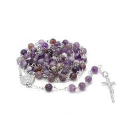 Ręcznie robiony różaniec, fioletowy, komunijny, naturalny ametyst 6mm, srebro 925 - Różańce Ręcznie robiony różaniec, fioletowy, komunijny, naturalny ametyst 6mm, srebro 925 - Różańce - miniaturka - grafika 1