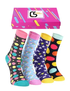 CREA SOCKS, kolorowe skapetki, 4 pary, KOLOROWA EKIPA, w pudełku prezentowym, 36/40 - Skarpetki damskie - miniaturka - grafika 1