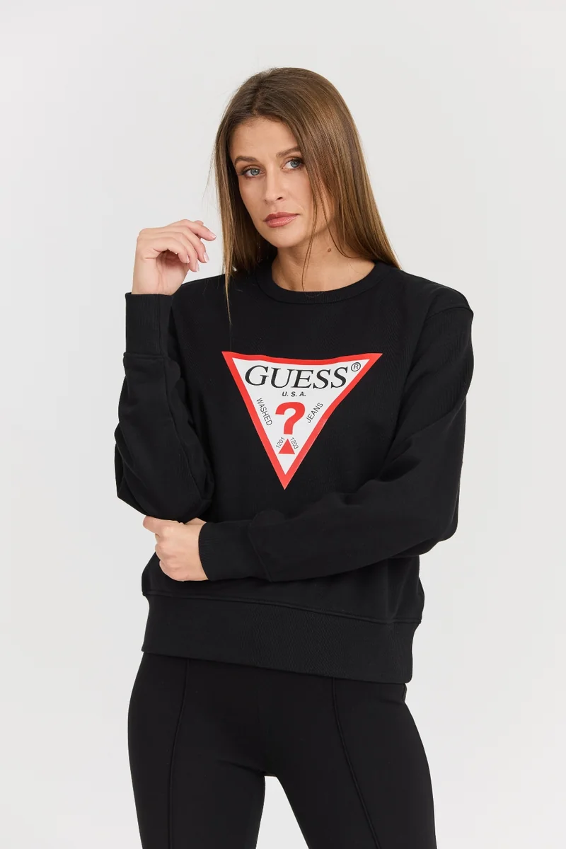 GUESS Czarna damska bluza z dużym logo Original Fleece S