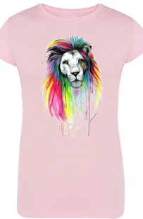 Kolorowy Lew Damski T-shirt Modny Nadruk Rozm.S - Koszulki i topy damskie - miniaturka - grafika 1