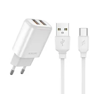 Ładowarki do telefonów - Ładowarka Sieciowa 2.4A 2xUSB + Kabel USB - USB-C Jellico EU02 biała - miniaturka - grafika 1