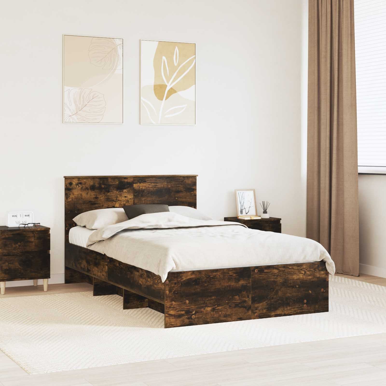 vidaXL Ramka łóżka Wędzony dąb 120 x 123 cm Materiał drewnopochodny