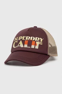 Czapki damskie - Superdry czapka z daszkiem kolor brązowy wzorzysta - grafika 1