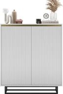 Szafki RTV - Komoda RTV SELENE Glamour Biały Mat Ryflowane fronty czarna rama 110,8 cm - miniaturka - grafika 1
