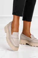 Mokasyny damskie - Beżowe mokasyny skórzane damskie na bieżnikowanej platformie PRODUKT POLSKI Casu 1691-NO-37 - miniaturka - grafika 1