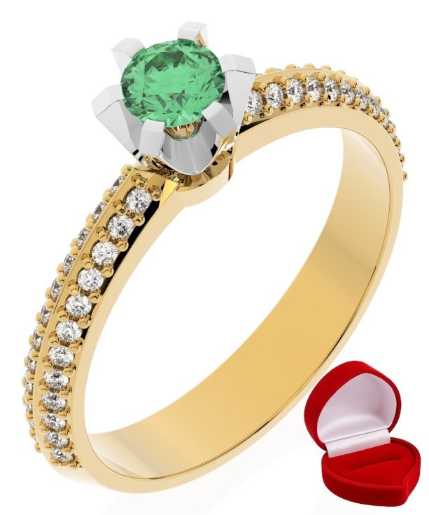 ZŁOTY PIERŚCIONEK ZARĘCZYNOWY 585 14k SZMARAGD 0,19 ct + PUDEŁKO R30