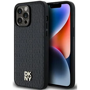 Oryginalne Etui IPHONE 14 PRO MAX DKNY Hardcase Leather Monogram Pattern Metal Logo MagSafe (DKHMP14XPSHRPSK) czarne - Etui i futerały do telefonów - miniaturka - grafika 1