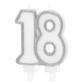 Dekoracje i nakrycia stołu na imprezę - Świeczka liczba 18 srebrna 63393 - miniaturka - grafika 1