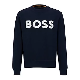 Bluzy męskie - BOSS Męska bluza WeBasicCrew Relaxed-Fit z bawełny Terry z gumowanym nadrukiem logo, Dark Blue404, 6XL - grafika 1