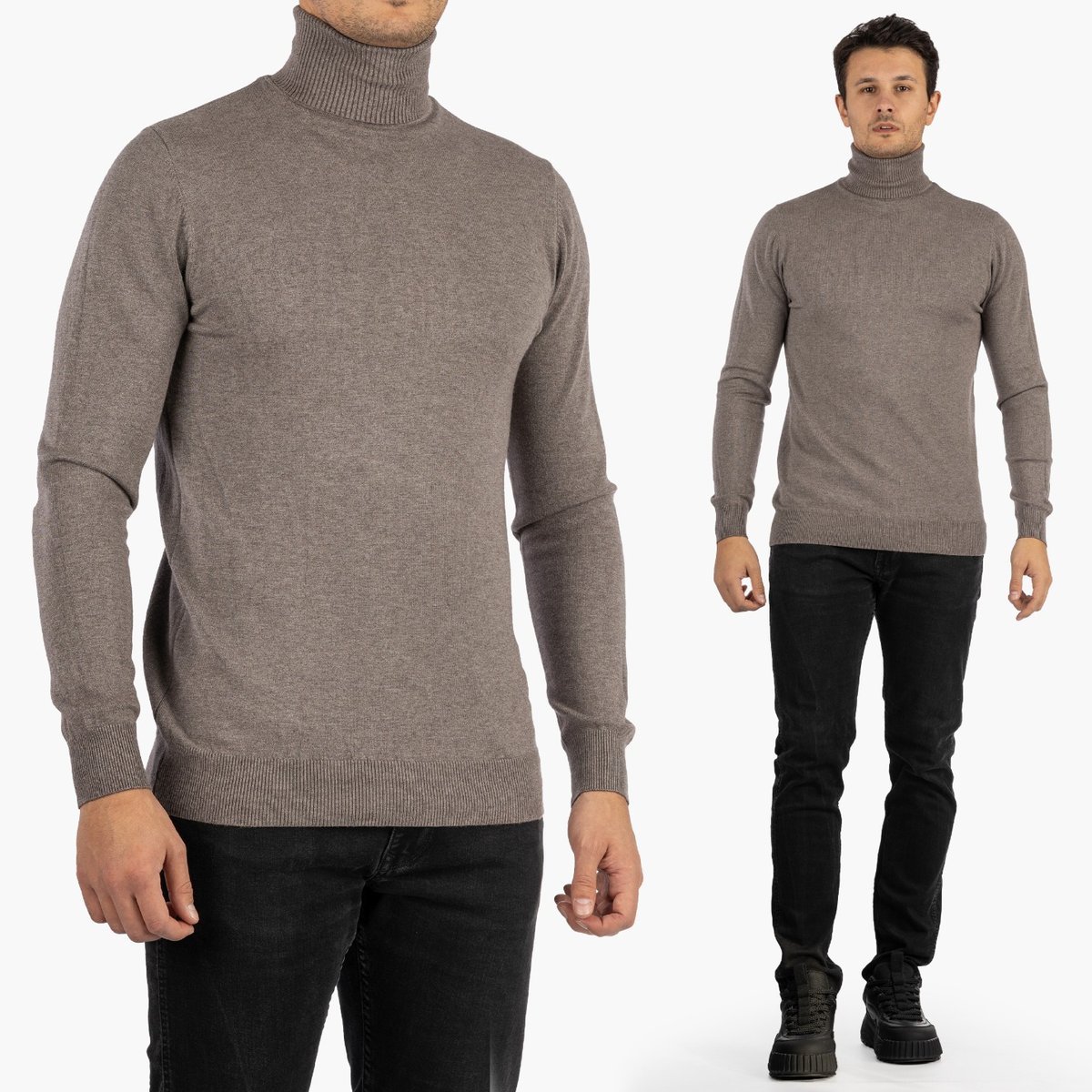 Golf Męski Slim Fit Elegancki Sweter Szary Klasyczny Modny Dopasowany S
