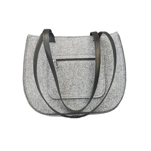 Torebka filcowa na paskach skórzanych - szara - z kieszonką na zamek - Torebki damskie - miniaturka - grafika 1