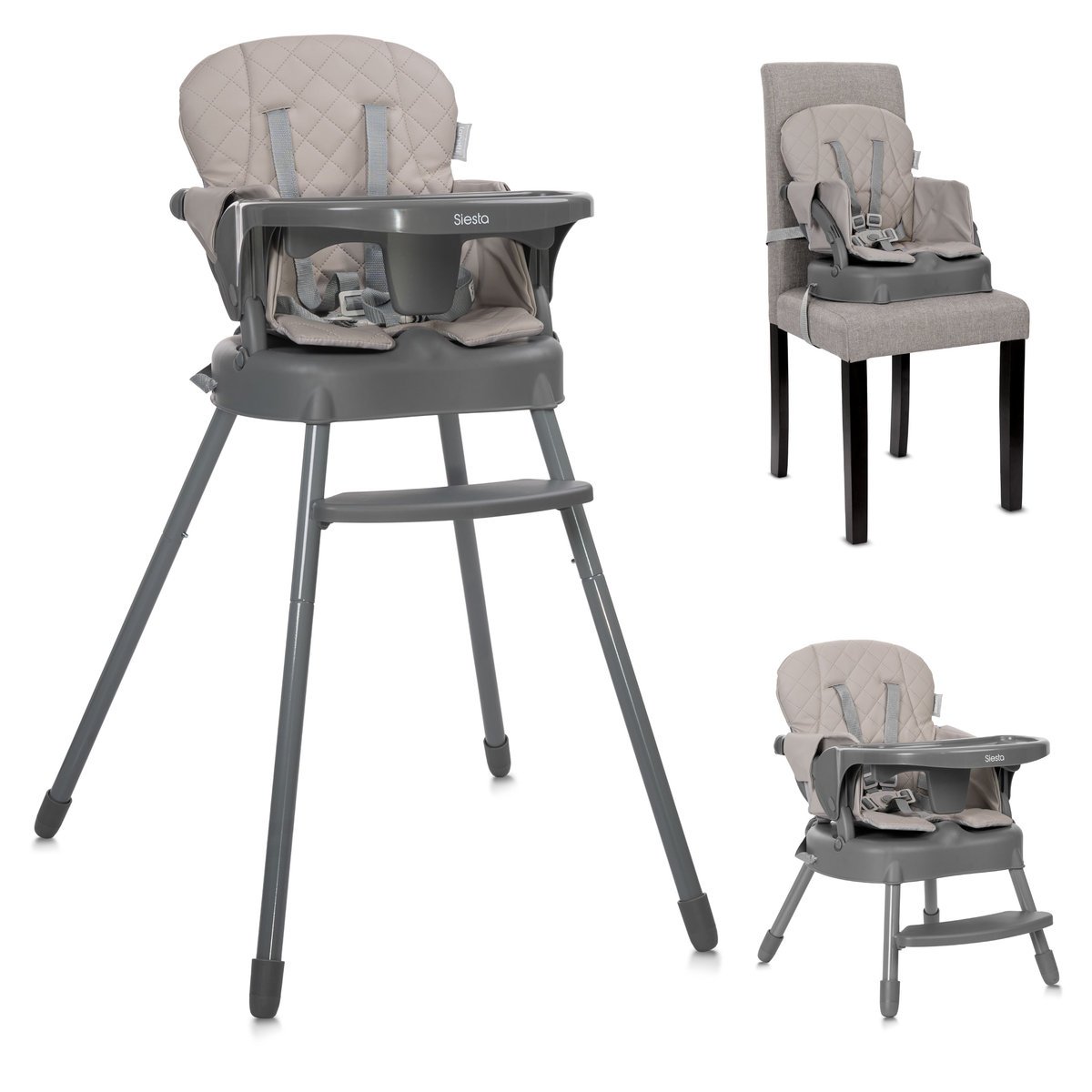 Krzesełko do Karmienia 3w1 Regulowane Taca Pasy Eko Skóra Lorelli Beżowe