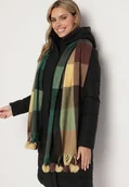 Apaszki i szaliki damskie - Zielony Prostokątny Szalik z Kolorowymi Pomponami Komo - miniaturka - grafika 1