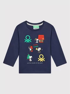 Bluzy dla chłopców - Benetton United Colors Of Bluzka PEANUTS 3ATNC15GN Granatowy Regular Fit - grafika 1