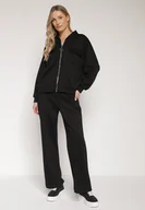 Spodnie sportowe damskie - Czarny Bawełniany Komplet Dresowy Bluza na Suwak i Spodnie Tevrisa - miniaturka - grafika 1