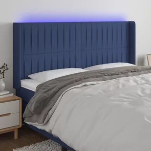 vidaXL Zagłówek do łóżka z LED, niebieski, 183x16x118/128 cm, tkanina - Inne meble do sypialni - miniaturka - grafika 1