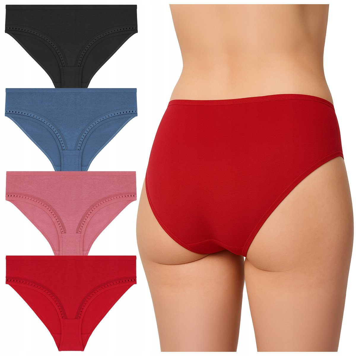MAJTKI DAMSKIE FIGI Bawełniane Kobiece Zestaw 4 Pak Koronka MORAJ r. XL
