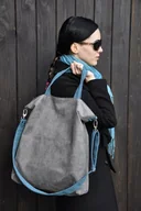Torebki damskie - TORBA HOBO XXL - szarość, szmaragd - miniaturka - grafika 1