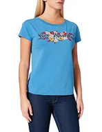 Koszulki i topy damskie - Love Moschino Damska koszulka z krótkim rękawem z logo Maxi i Flowers Embroidery, niebieski, 46 PL - miniaturka - grafika 1