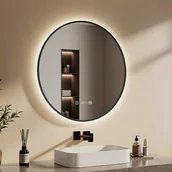 Lustra - EMKE Okrągłe Lustro łazienkowe z oświetleniem LED 80 cm, z 4300K, możliwość ściemniania, przeciwmgielne, funkcja pamięci, Czarny - miniaturka - grafika 1